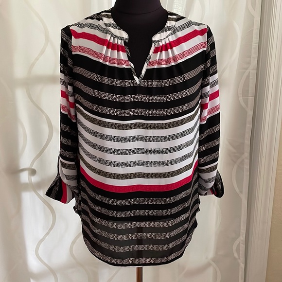 Liz Claiborne Tops - Liz Claiborne Red, White & Black Striped Blouse, Size PS